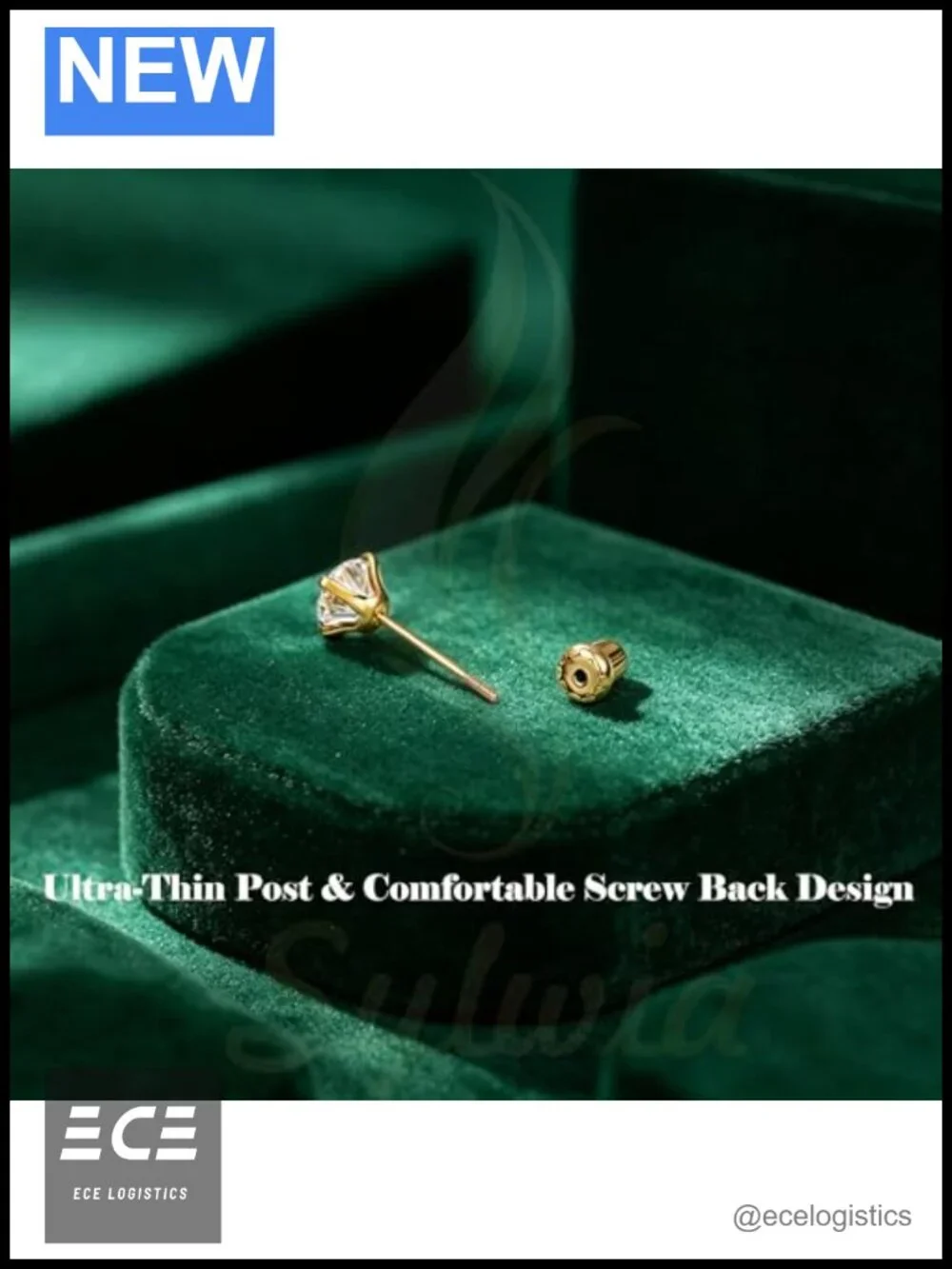 14K Solid Gold Stud Earrings Cubic Zirconia Screw Back Women